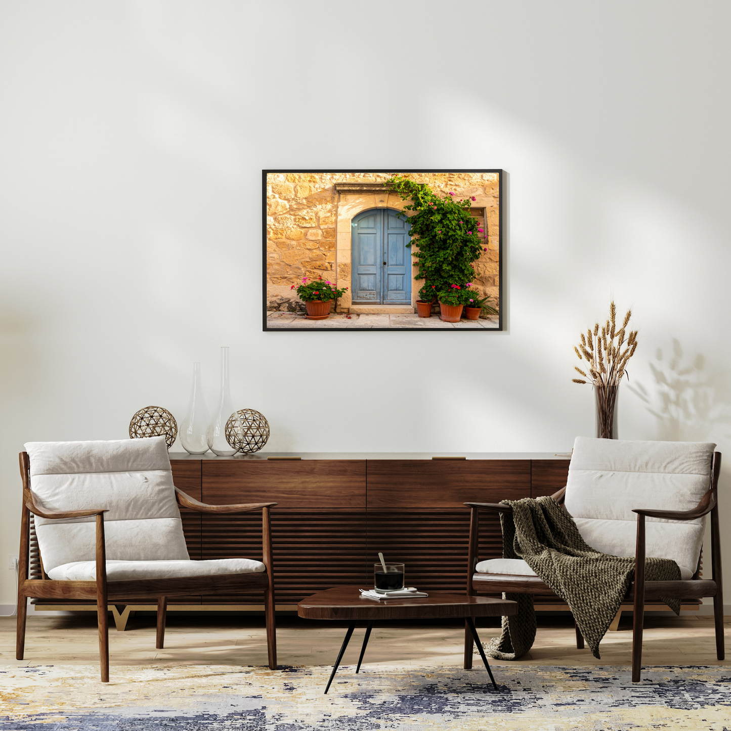 European Wooden Blue Door 2 - AI Digital Wall Art Download