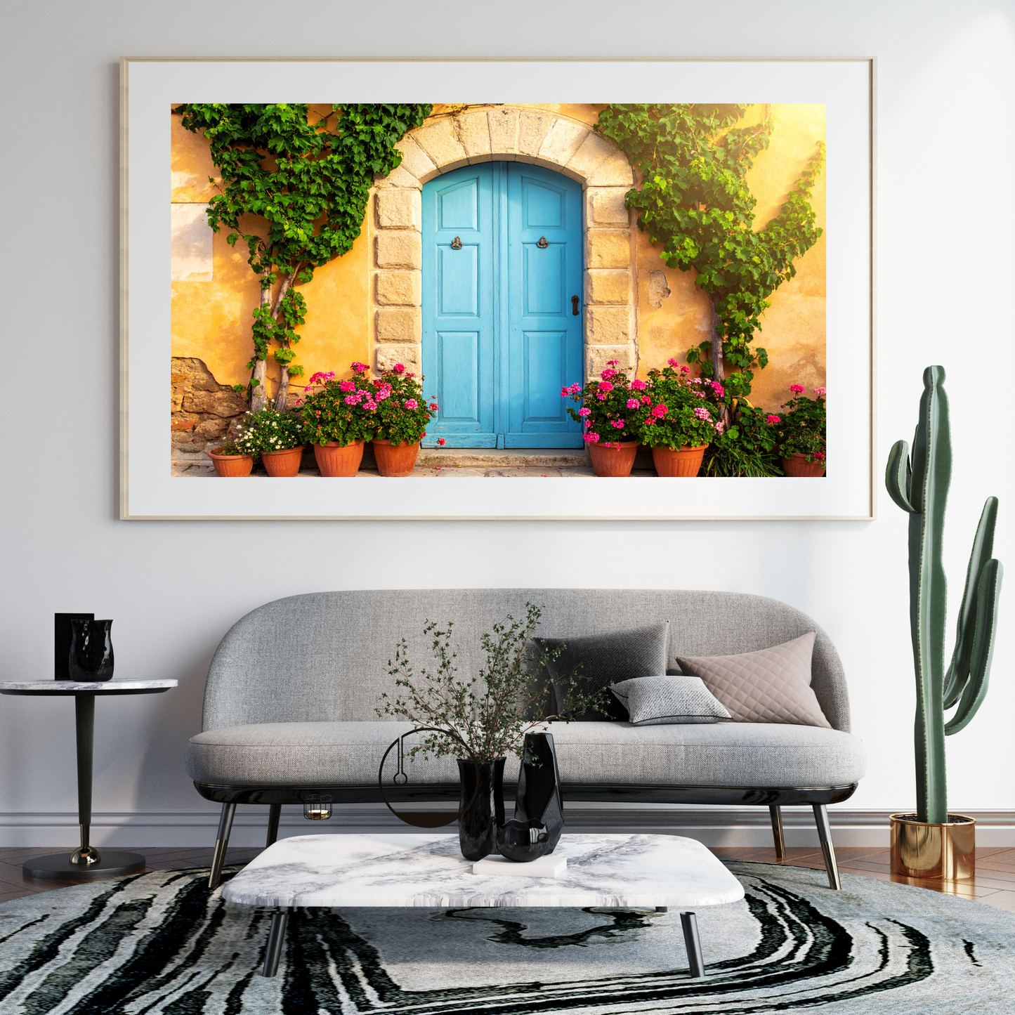 European Wooden Blue Door 4 - AI Digital Wall Art Download