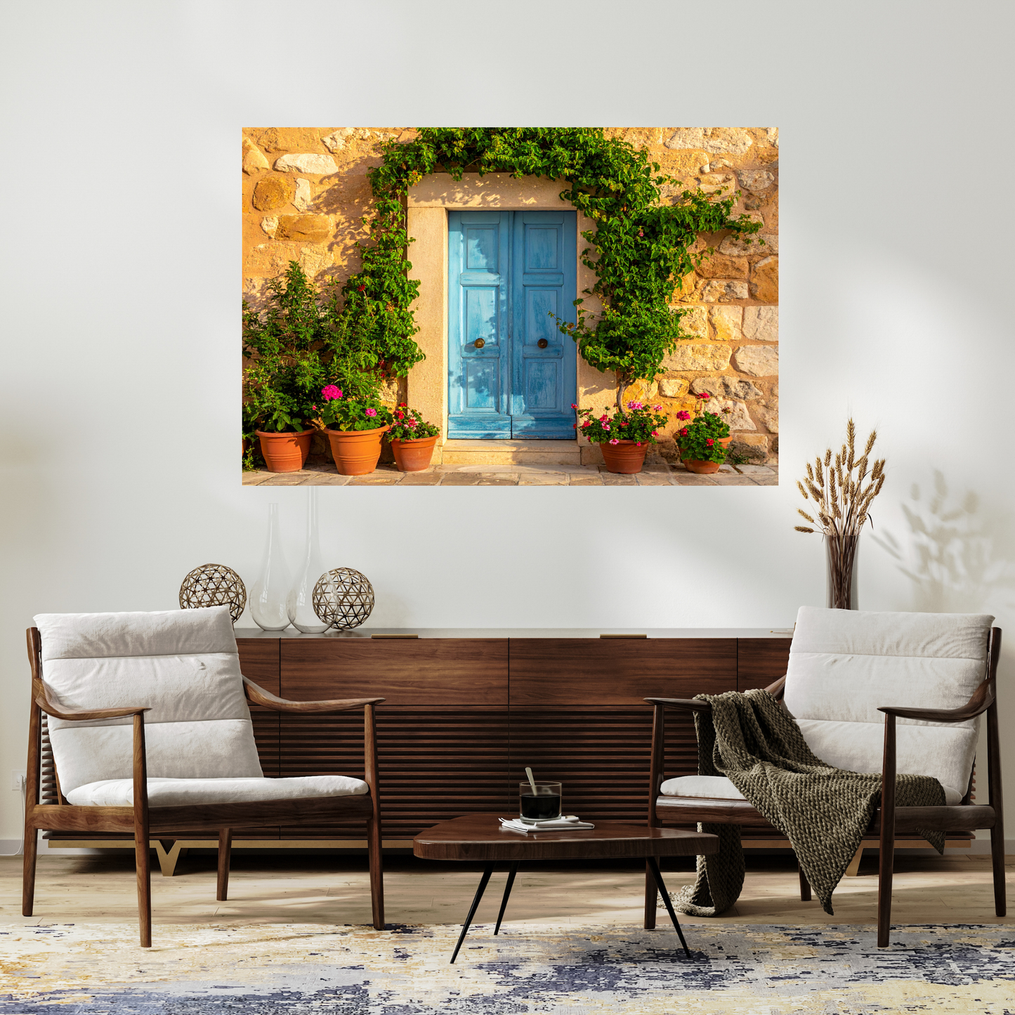 European Wooden Blue Door 3 - AI Digital Wall Art Download