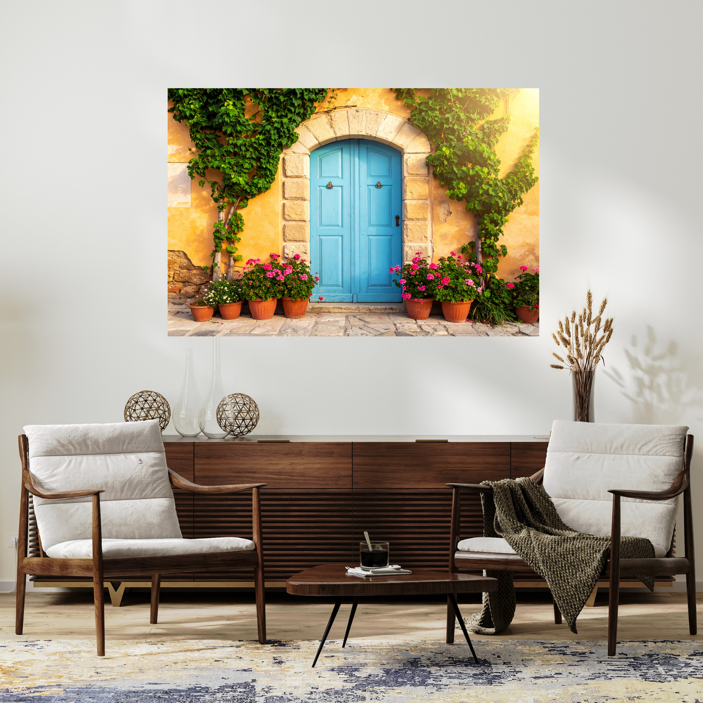 European Wooden Blue Door 4 - AI Digital Wall Art Download