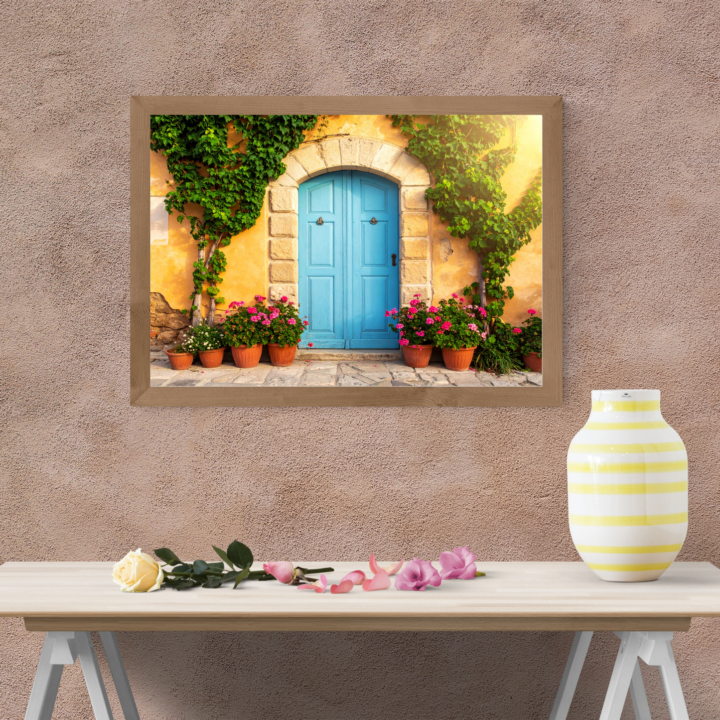 European Wooden Blue Door 4 - AI Digital Wall Art Download