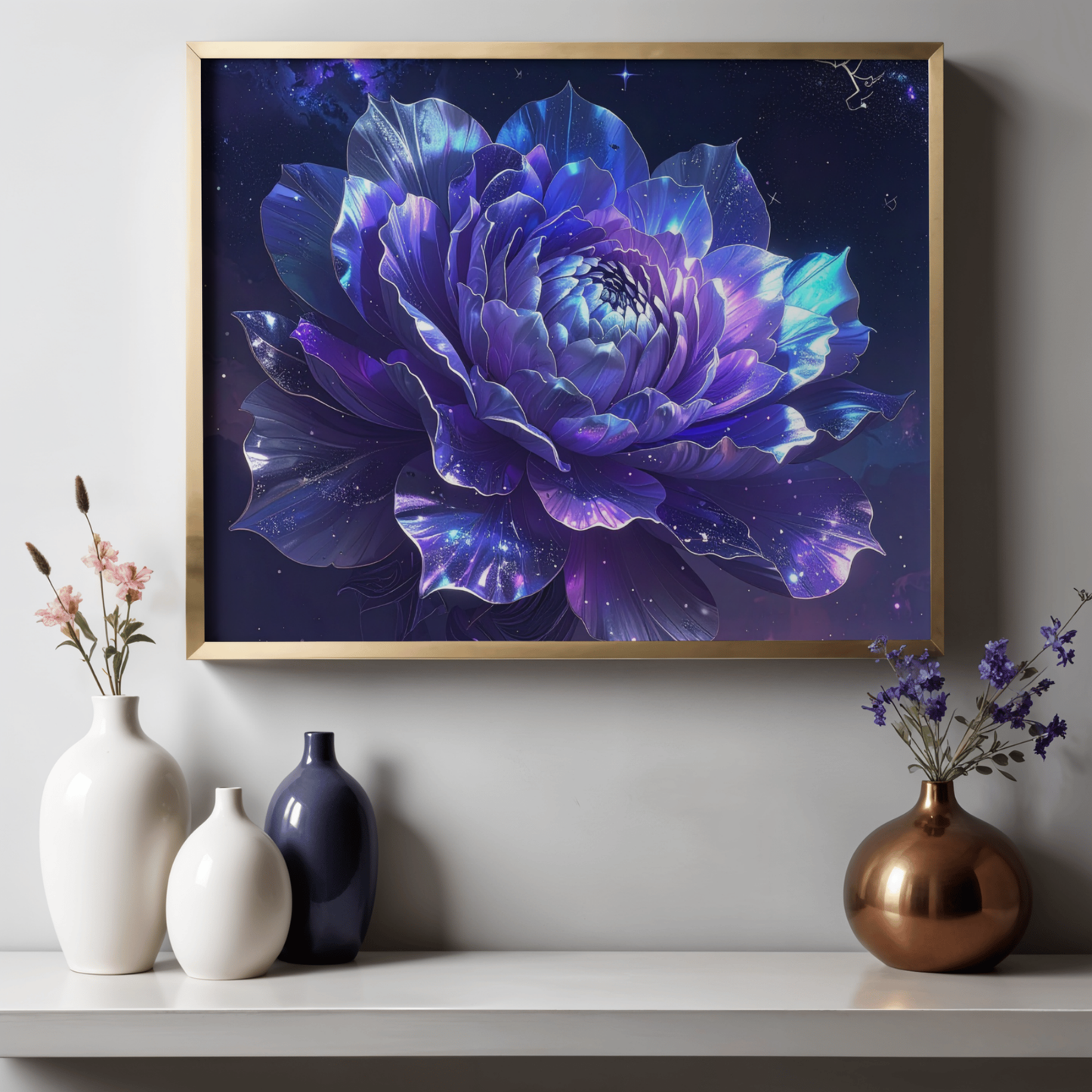 Botanical Bouquet Nebula Clouds 4 - AI Digital Wall Art Download