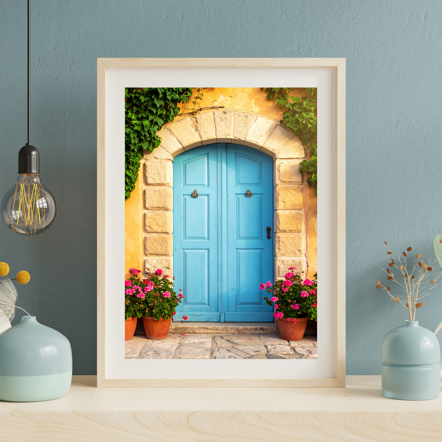 European Wooden Blue Door 4 - AI Digital Wall Art Download