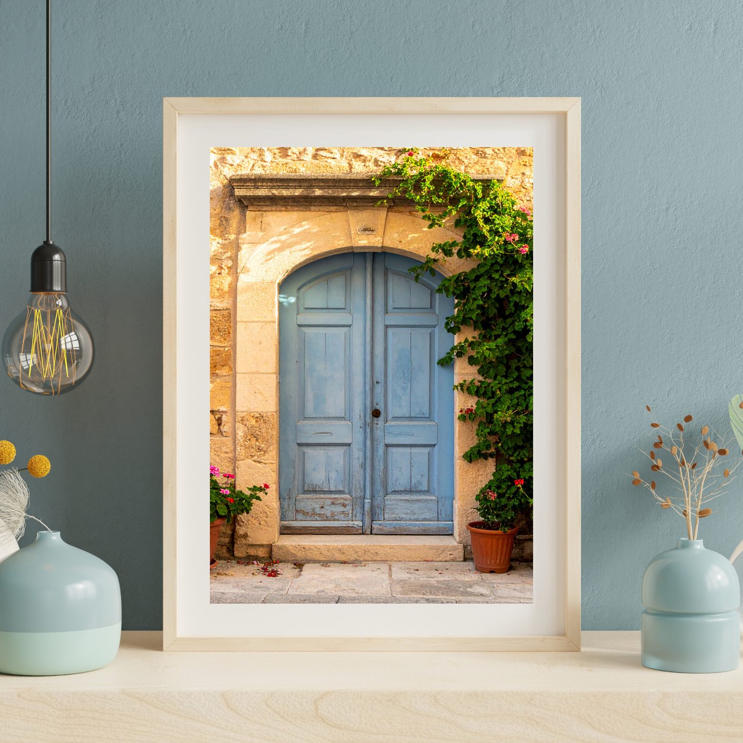 European Wooden Blue Door 2 - AI Digital Wall Art Download