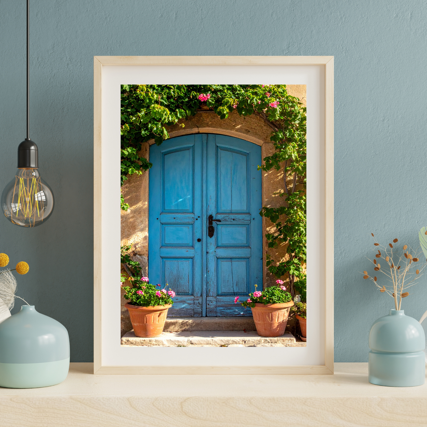 European Wooden Blue Door 1 - AI Digital Wall Art Download