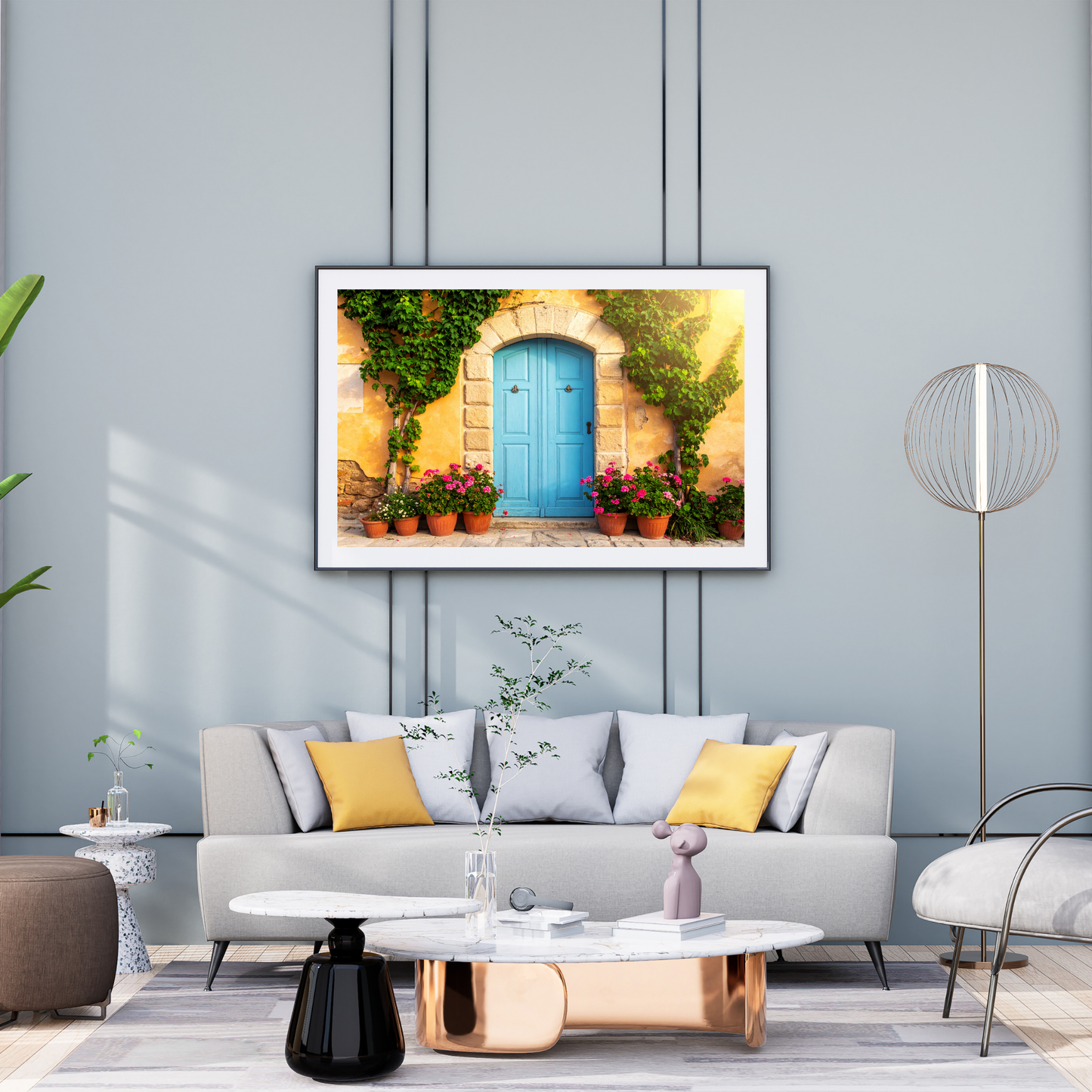 European Wooden Blue Door 4 - AI Digital Wall Art Download