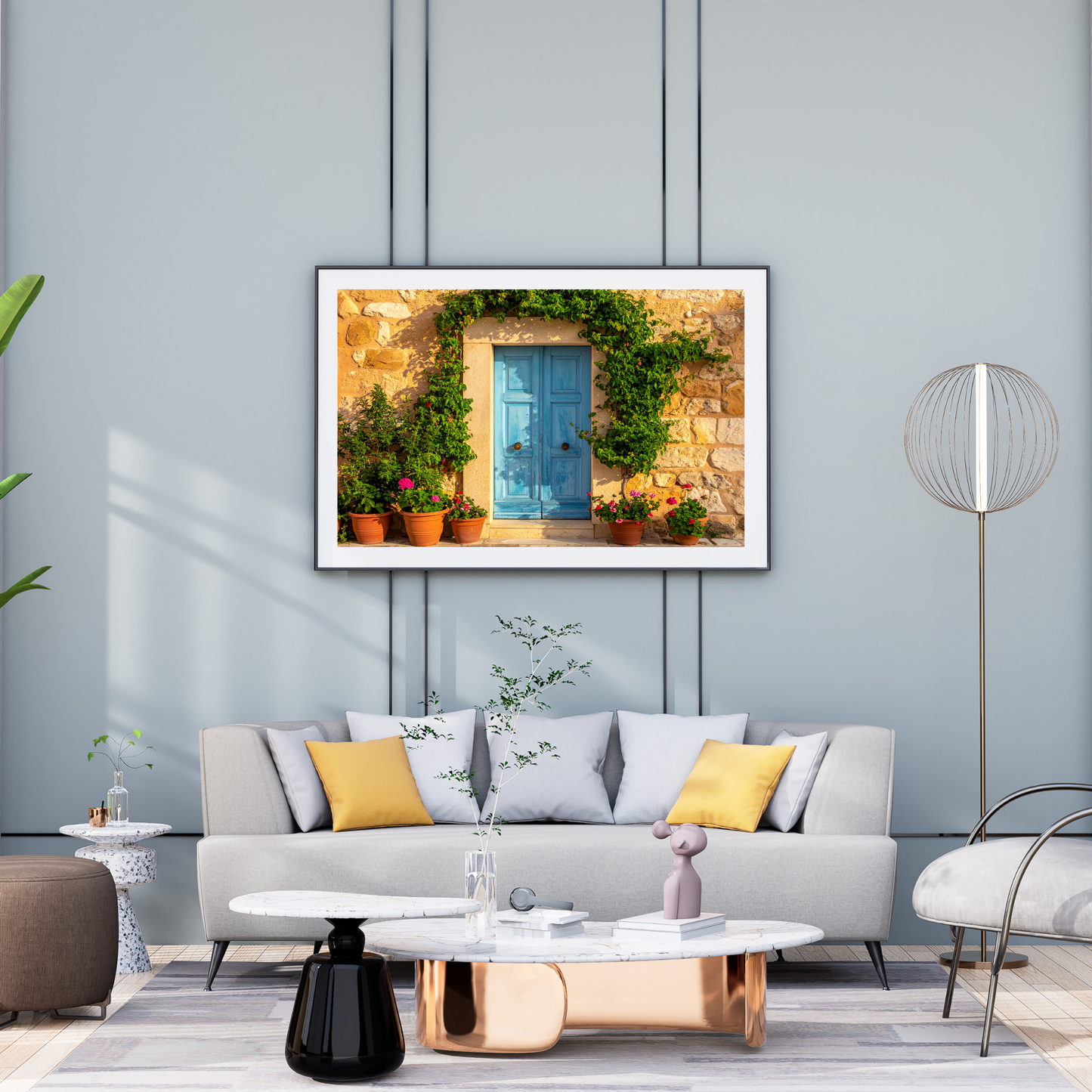 European Wooden Blue Door 3 - AI Digital Wall Art Download