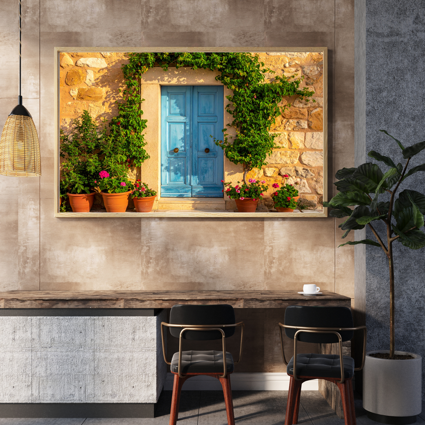 European Wooden Blue Door 3 - AI Digital Wall Art Download