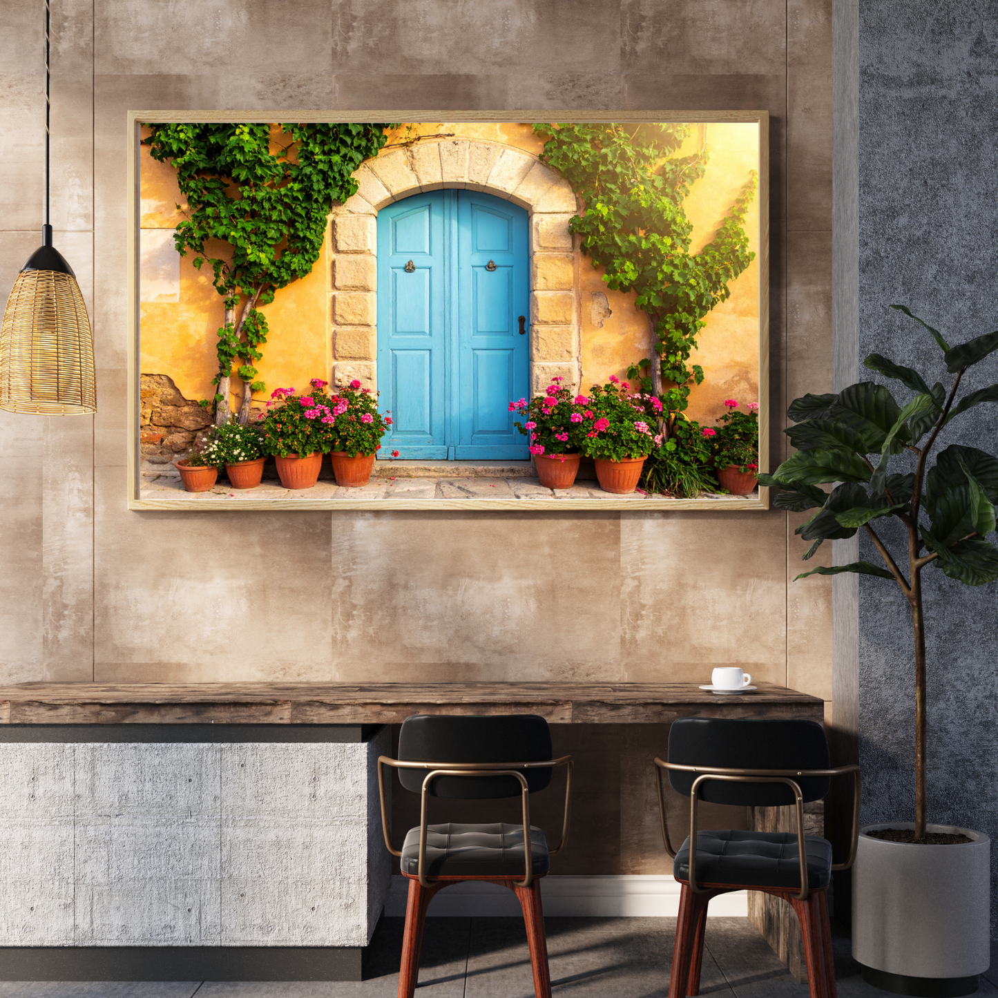 European Wooden Blue Door 4 - AI Digital Wall Art Download