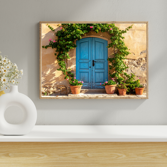 European Wooden Blue Door 1 - AI Digital Wall Art Download