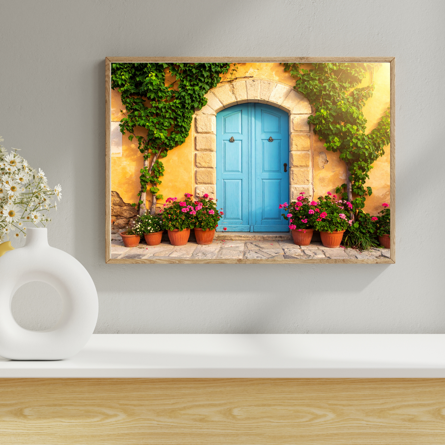 European Wooden Blue Door 4 - AI Digital Wall Art Download