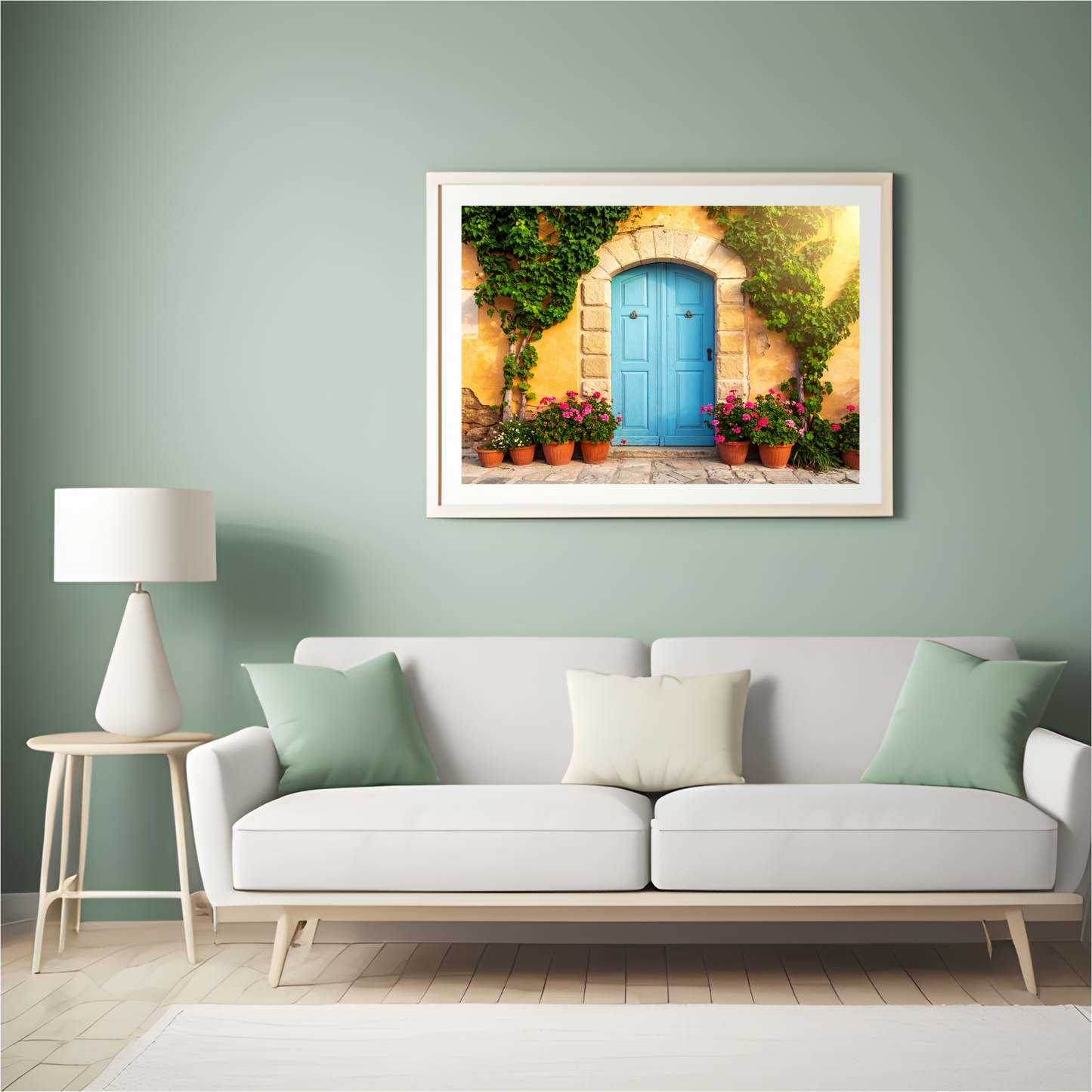 European Wooden Blue Door 4 - AI Digital Wall Art Download