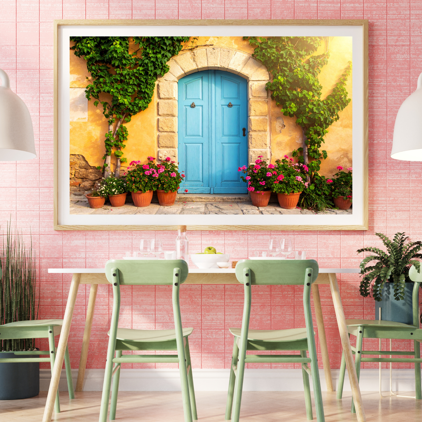 European Wooden Blue Door 4 - AI Digital Wall Art Download