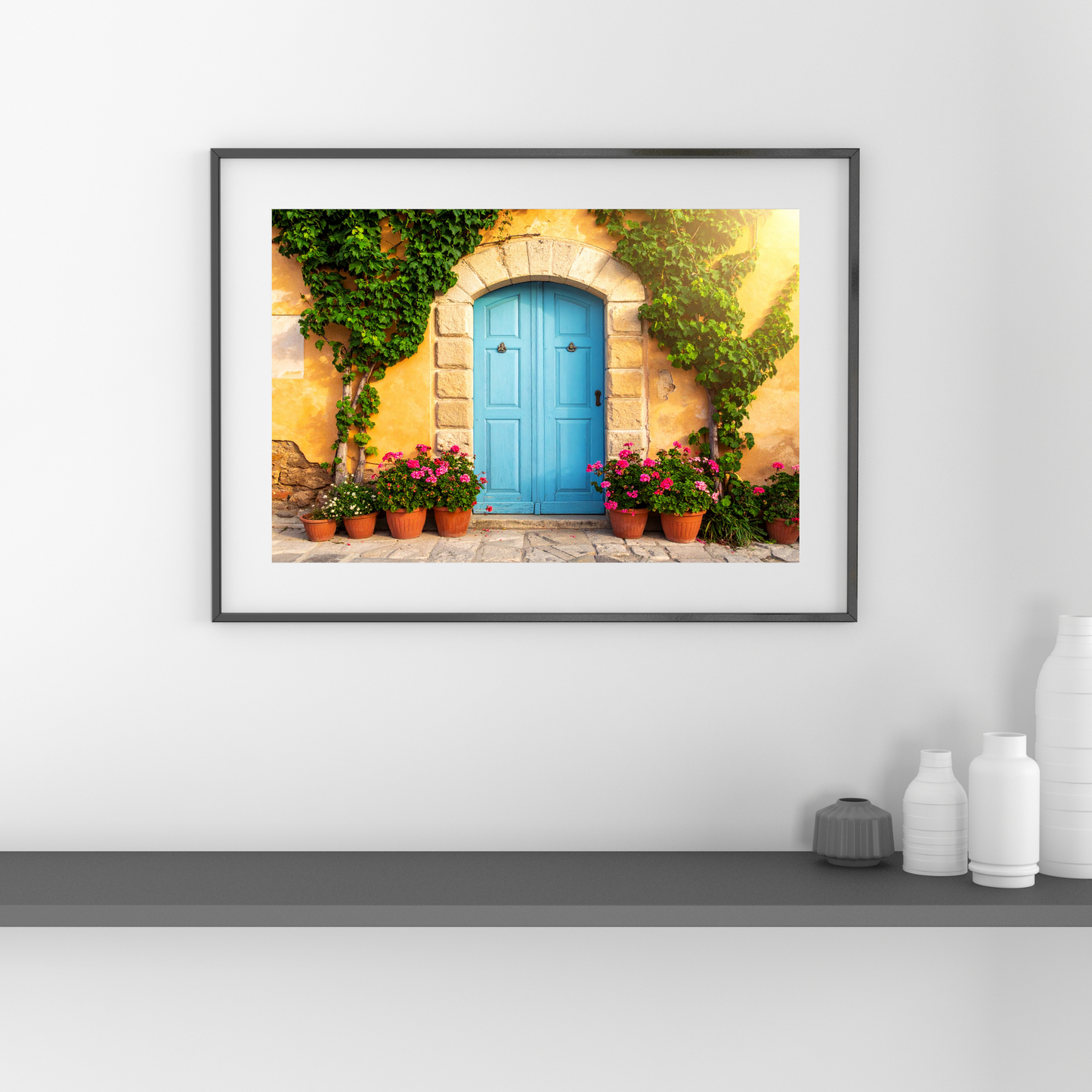 European Wooden Blue Door 4 - AI Digital Wall Art Download